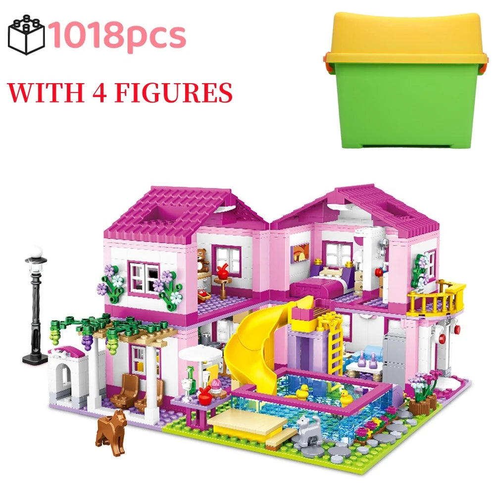 Villa de verano con vistas a la calle de la ciudad: juego de bloques de construcción para niños