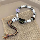 Tassel Big Eye Cat Beaded Bracelet for Women & Men – Trendy Skull Ceramic Aesthetic Party Jewelry