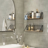 Wall-Mounted Shelf Organizer – Metal & Wood Storage Rack for Home & Office