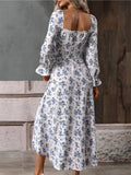 Bohemian Print Maxi Dress for Women - Backless, Full Sleeve, Summer Dress