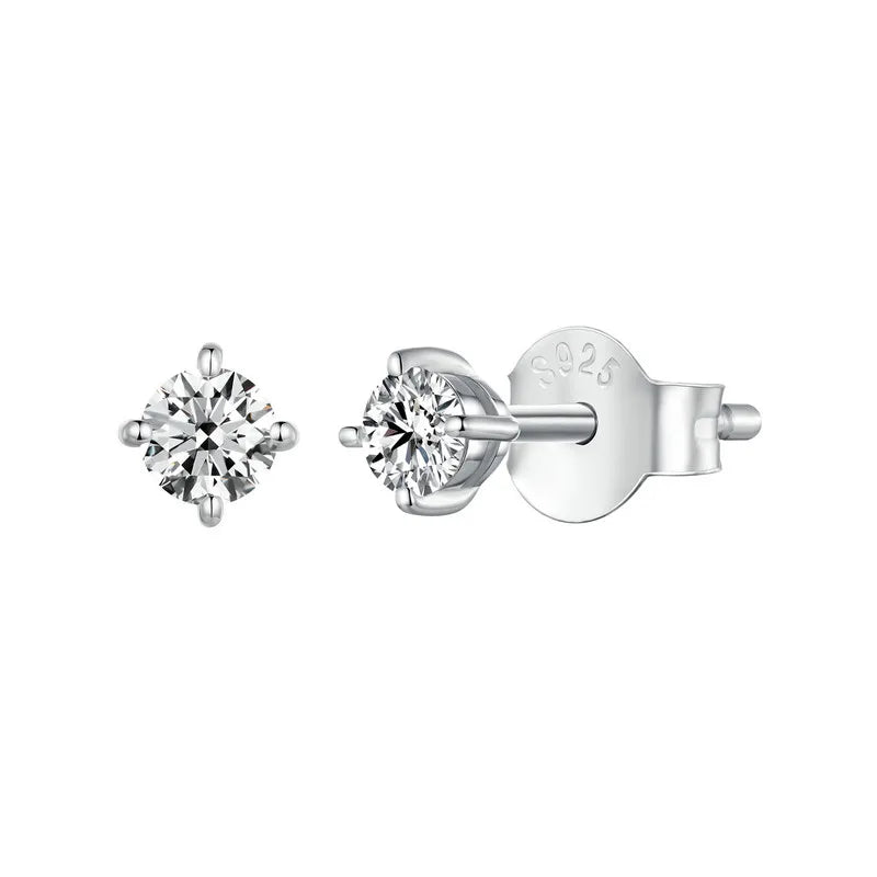 D Color Moissanite Stud Earrings - 925 Sterling Silver 4-Prong Wedding Jewelry