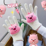 Hello Kitty Touchscreen Gloves – Kawaii Coral Fleece, Warm Winter Gloves for Women