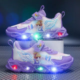 Girls' LED Light-Up Sneakers - Fashionable Pink & Purple Athletic Shoes