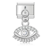 Moon Charm Stainless Steel Bracelet Link with CZ Accents