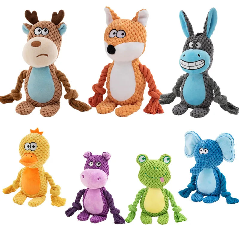 Indestructible Squeaky Plush Dog Toys - Bite-Resistant Chew Toys for Small Dogs (7 Styles)