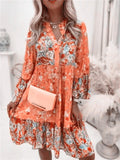 Boho Floral Print Dress – 2024 Summer V-Neck A-Line Beach Dress for Women