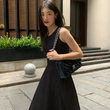 Women's Sleeveless High-Waist Maxi Dress - Elegant Black A-Line Summer Dress
