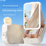 Foldable LED Makeup Mirror with Storage – Portable Vanity Mirror for Travel & Home