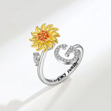 Sunflower Spinner Ring - Stainless Steel Initial Letter Anxiety Relief Jewelry for Women