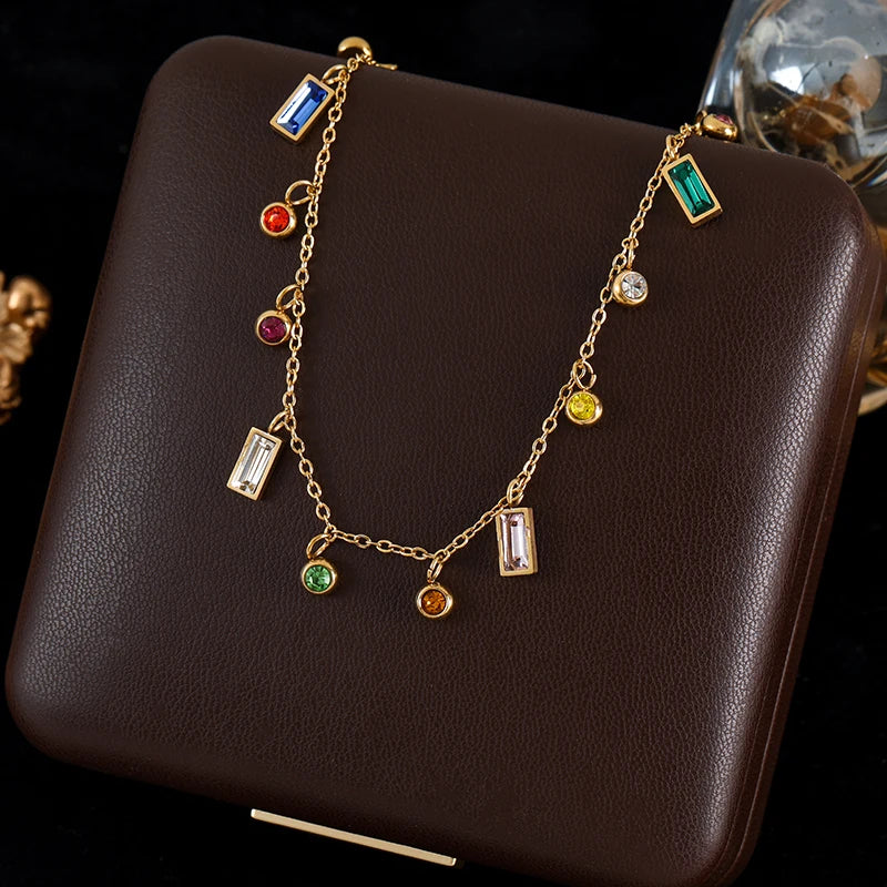 316L Stainless Steel Clover Necklace for Women - Elegant Zircon Flower Pendant Chain