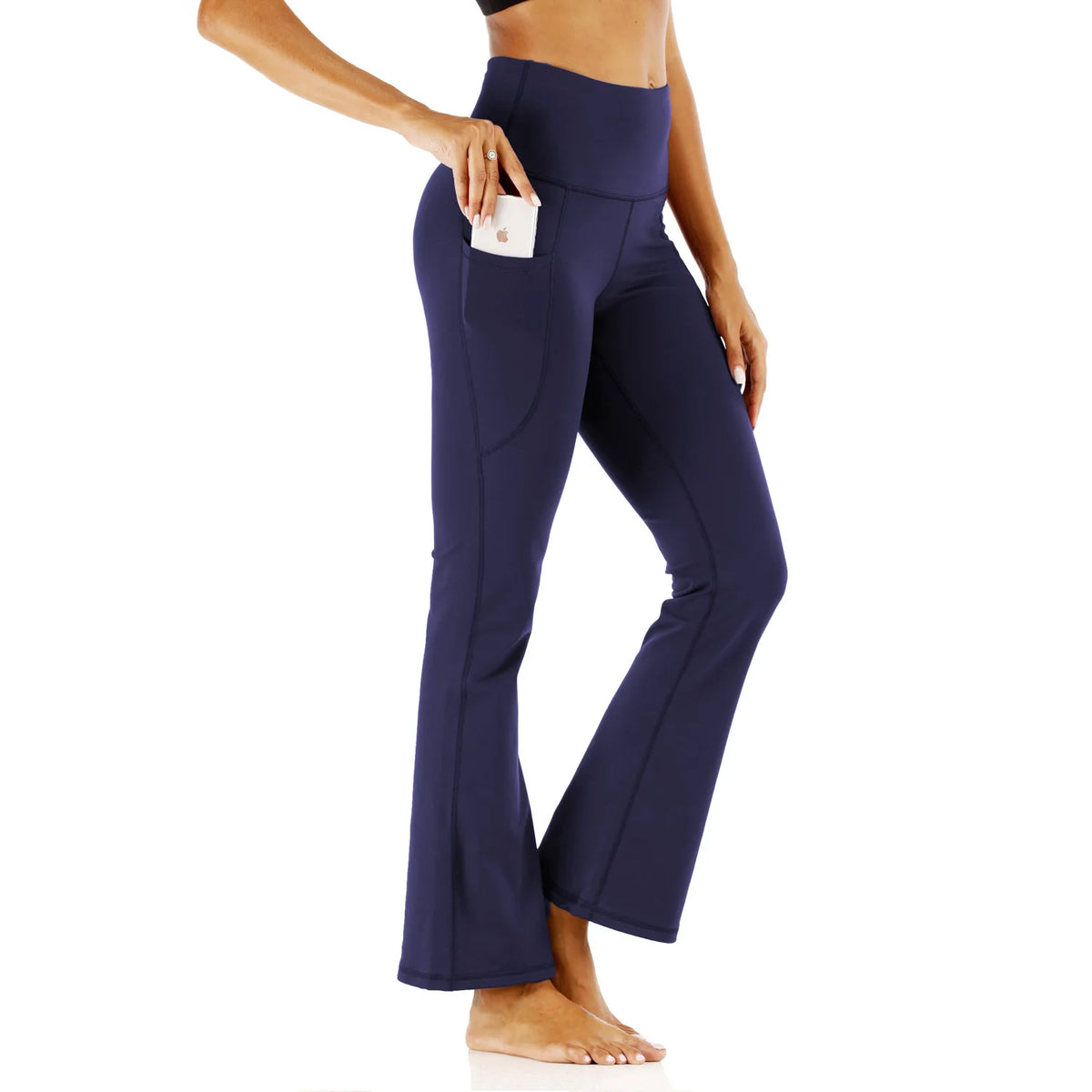 Women's High Waist Flare Leggings with Pockets - Tummy Control Yoga Pants for Workout & Casual Wear