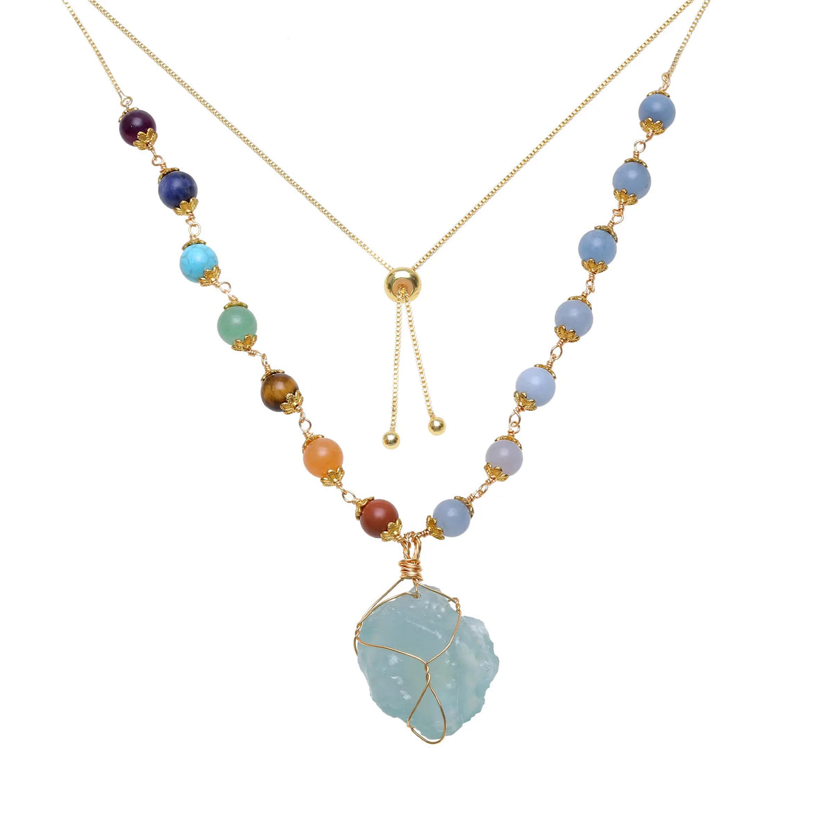 Natural Crystal Stone Pendant Necklace – Amethyst, Quartz & Aquamarine Healing Jewelry
