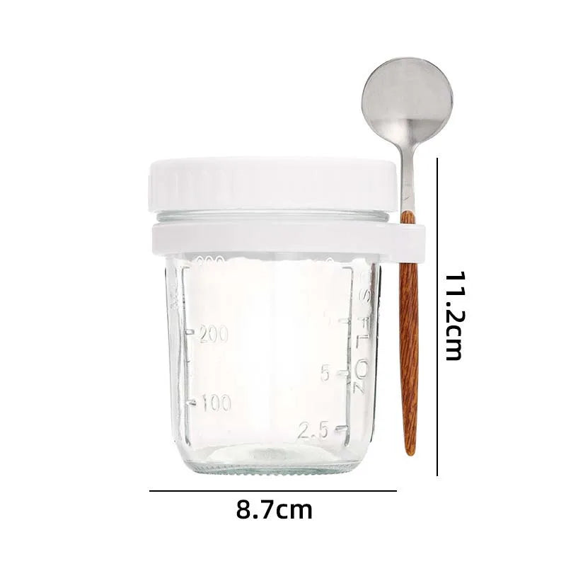 Leakproof Glass Oatmeal & Yogurt Cup with Spoon – 300ML Portable Breakfast Jar