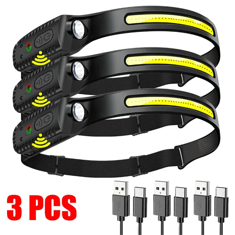 Rechargeable LED Headlamp – Waterproof, USB Charging, Adjustable Brightness for Camping, Hiking, Running, and Night Activities
