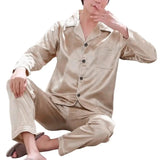 Men’s Plus Size Solid Color Pajama Set – Soft Polyester Long Sleeve Sleepwear with Button Closure