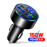 Car Charger Adapter with Digital Display – 4 USB + 2 PD Fast Charging Ports