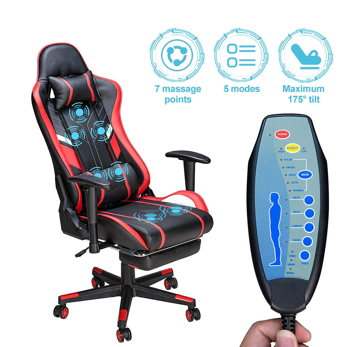 7-Point Massage Gaming Chair with Ergonomic Design, Footrest, and Adjustable Lumbar Support