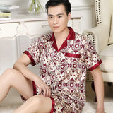 Luxury Men's Paisley Pajama Set - Soft Imitation Silk Full Sleeve Sleepwear with Elastic Waist