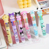 Sanrio 10-Color Ballpoint Pen – Cute Hello Kitty, Kuromi & Cinnamoroll Multicolor Pens for School & Office