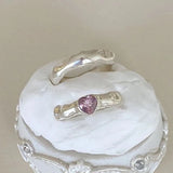 Minimalist Heart-Shaped Pink Zircon Silver Engagement Ring for Women