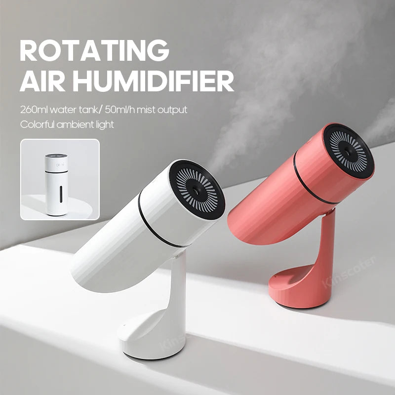 Humidificador ultrasónico portátil, recargable por USB, vapor silencioso, tanque de 260 ml