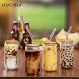 Vaso de vidrio de 18,6 oz con tapa y pajita: taza transparente para té con burbujas, cerveza, leche y moca