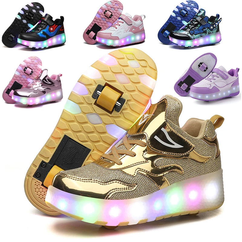 Unisex LED Light-Up Casual Shoes for Kids – Hook & Loop Sneakers with PU Upper and Non-Slip Rubber Sole
