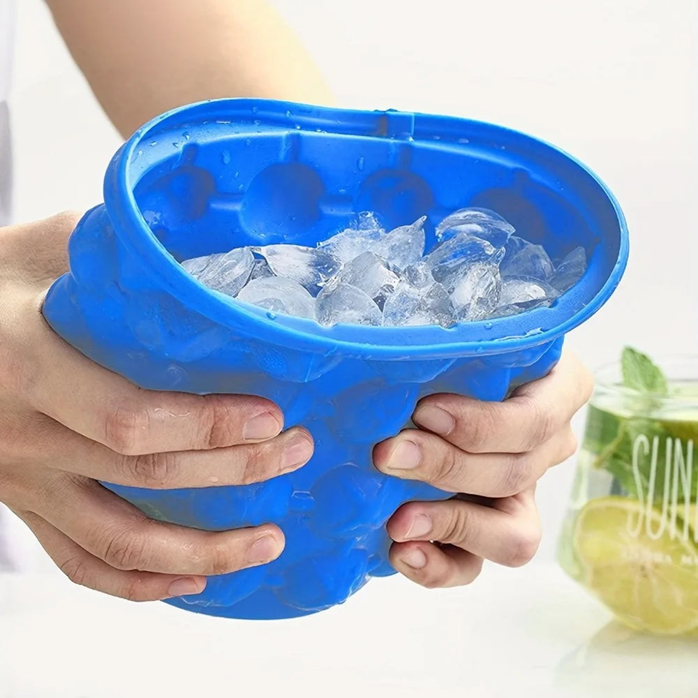 Silicone 2-in-1 Large Ice Bucket and Ice Cube Tray with Lid