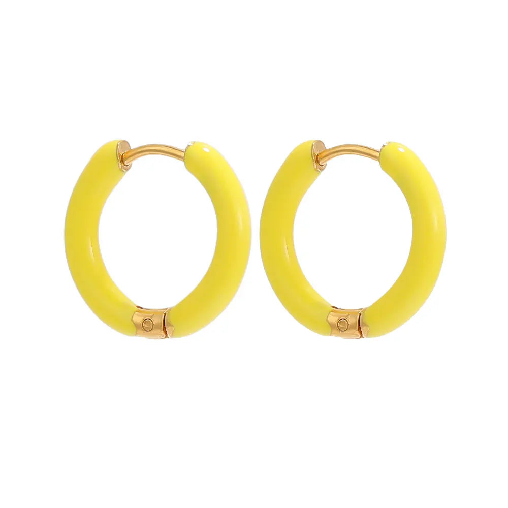 Stainless Steel Enamel Hoop Earrings for Women – Trendy Summer Style
