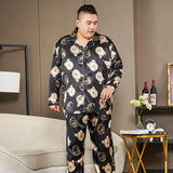 Men’s Luxury Plaid Pajama Set - Full Sleeve, Elastic Waist, Cool Ice Silk Satin Sleepwear for Spring & Summer