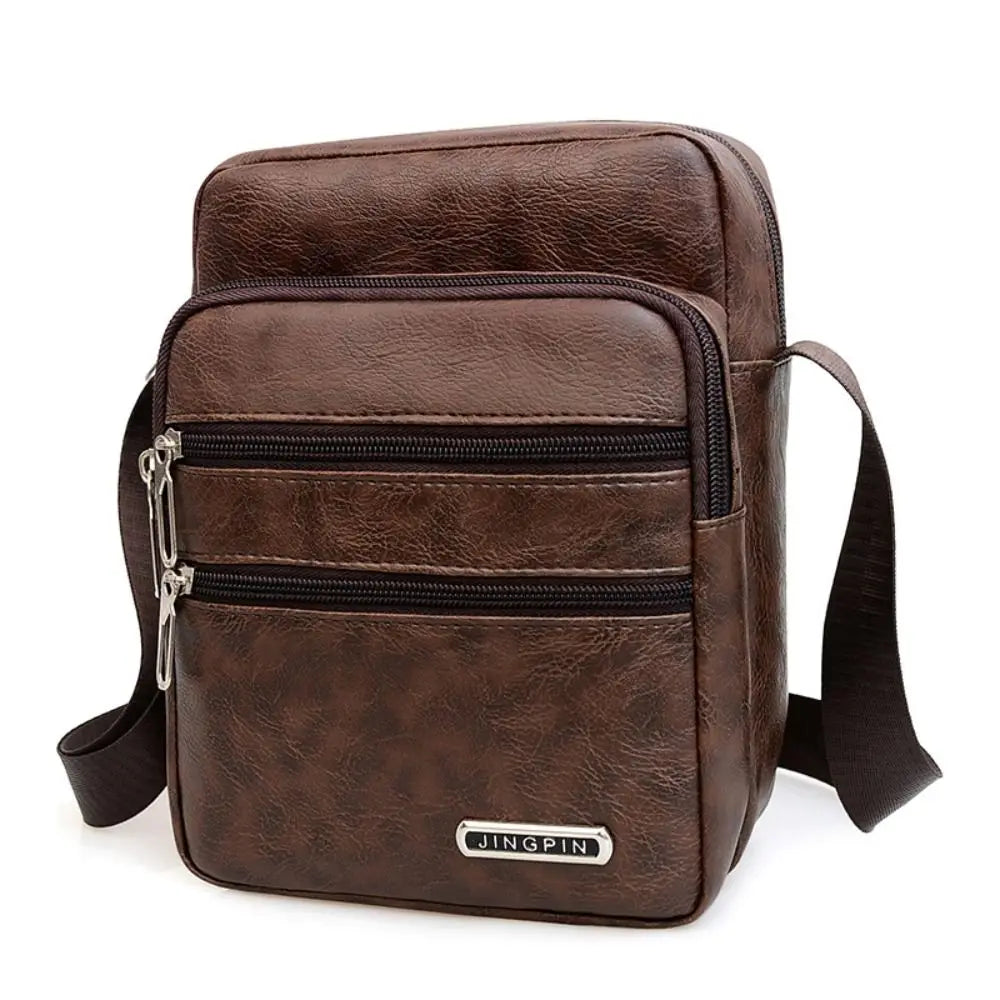 Men’s Leather Sling Shoulder Bag – Compact PU Crossbody Satchel for Daily Use