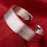 925 Sterling Silver Open Cuff Bracelet for Women - Trendy Adjustable Bangle Jewelry