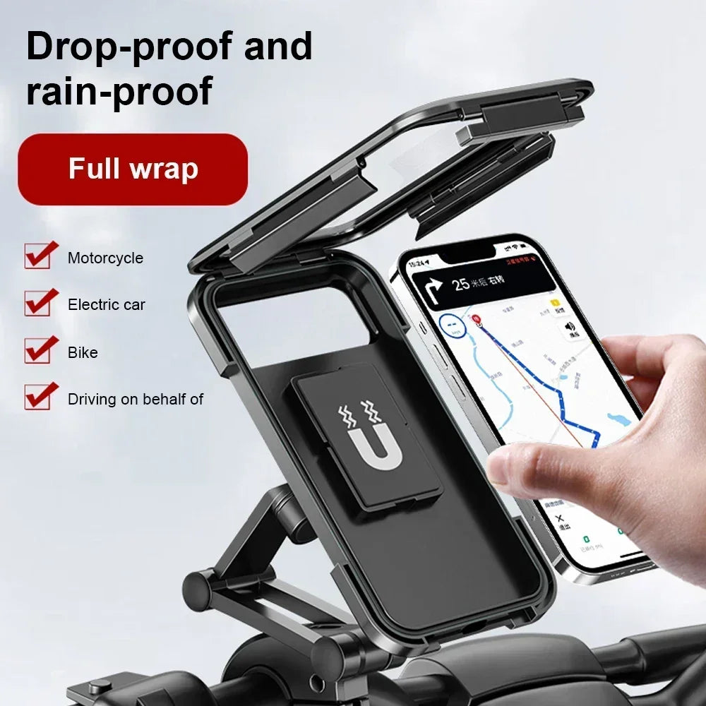 Soporte para teléfono de motocicleta resistente al agua con montaje magnético giratorio de 360°: soporte universal para GPS de bicicleta
