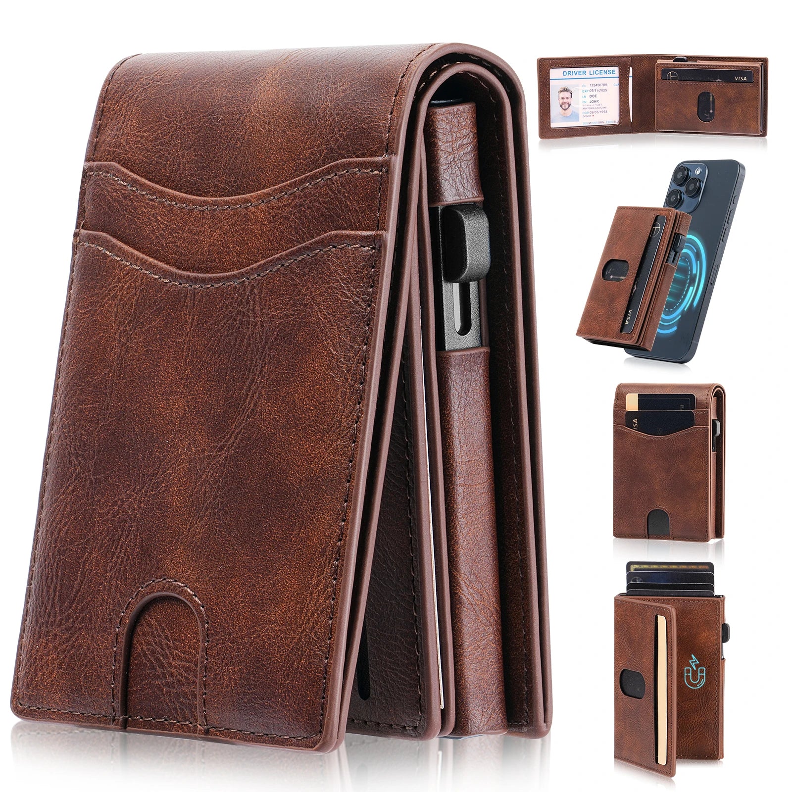 Premium Cowhide Leather Wallet – Short Organizer Wallet for Men & Women with Interior Slot Pocket