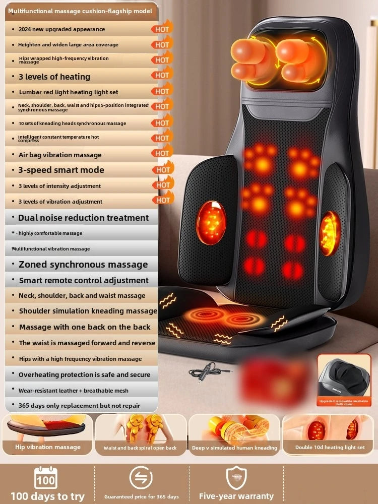 Full Body Massage Seat Cushion with Heat Vibration Warmer Back Massager for Chair Pad Kneading Christmas Gifts for Women Men Hom