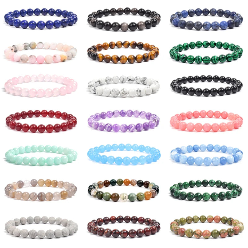 Natural Stone Beaded Bracelet with Elastic Rope for Men & Women