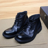Men's Genuine Leather Motorcycle Boots - Handmade British Style Ankle Boots