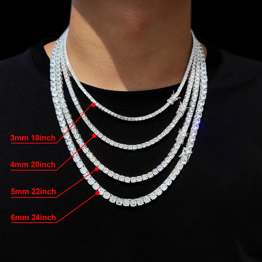 Men's Iced Out Tennis Chain Necklace - 3mm to 6mm Cubic Zirconia Hip Hop Jewelry
