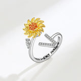Sunflower Spinner Ring - Stainless Steel Initial Letter Anxiety Relief Jewelry for Women