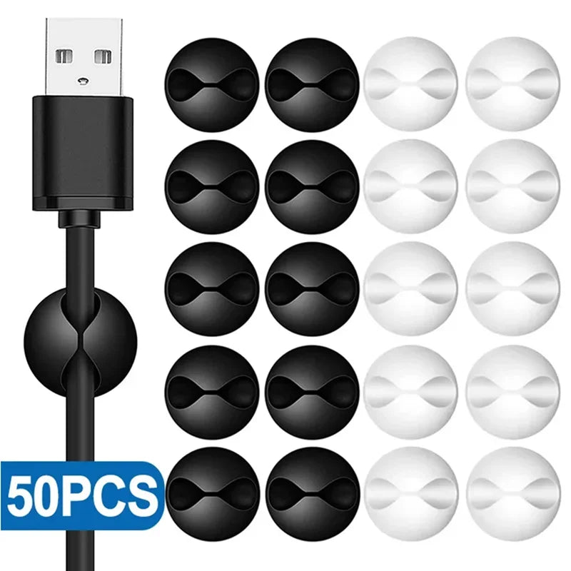 5/50 unidades de mini organizadores de cables con clips para cables de carga USB, organizadores de escritorio, protectores de cables para el hogar, la oficina y el coche
