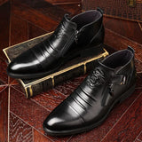 Men’s Zip-Up Punk Chelsea Boots – Pointed Toe PU Leather Ankle Boots for Spring & Autumn