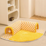 2-in-1 Cat Tunnel Bed - Plush Play Tunnel & Hideaway House for Kittens (60x60cm)