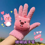Hello Kitty Touchscreen Gloves – Kawaii Coral Fleece, Warm Winter Gloves for Women