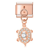 Moon Charm Stainless Steel Bracelet Link with CZ Accents