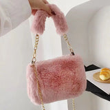Stylish Plush Shoulder Bag with Gold Chain Strap – Soft & Compact Women's Tote