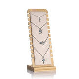 Expositor vertical de joyas de bambú: elegante organizador de cuero y madera para collares, anillos y pendientes