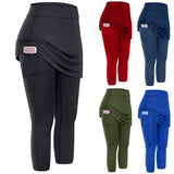 Women's Skirted Yoga Leggings with Pockets – High-Waist Sports Skirt Capri for Workout, Tennis & Running