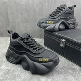 Men’s Height Increasing Casual Leather Sneakers – Stylish Patchwork Lace-Up Shoes