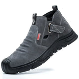 Men's Genuine Leather Safety Work Boots – Anti-Static, Anti-Puncture Slip-On Boots