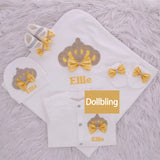 Luxury 5-Piece Newborn Take-Home Set with Jewelry Crown, Mittens, Hat, Shoes & Blanket